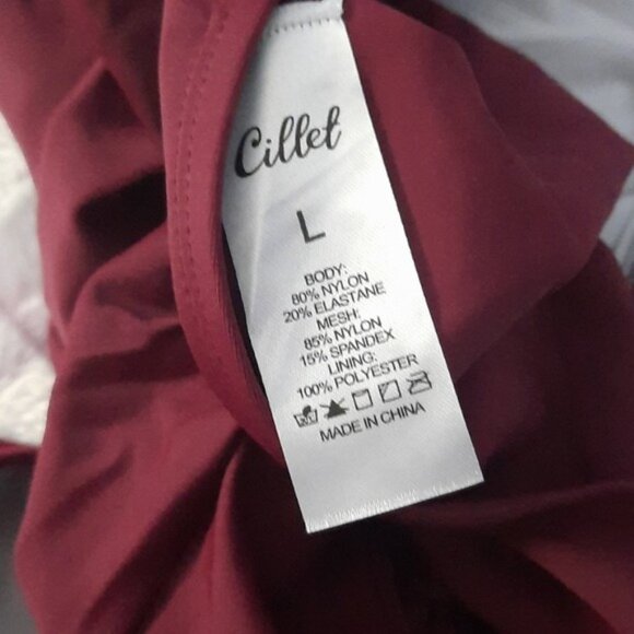 Cillet NWT Burgandy Halter Crisscross Ruched High Cut Tankini Swimsuit Size L - Picture 6 of 8